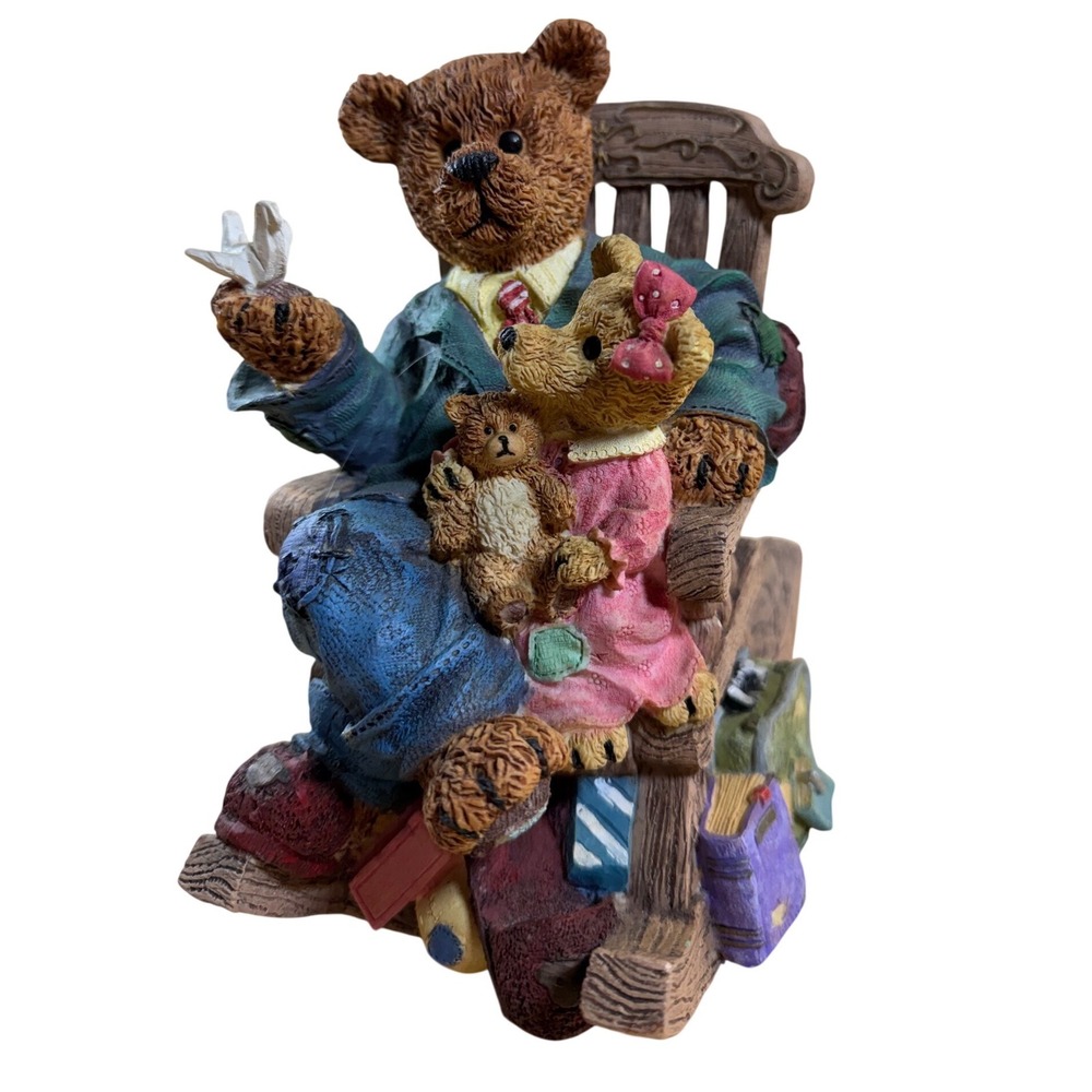 Musical Teddy Bear Family Rocking Chair Figurine Plays I Will Always Love You